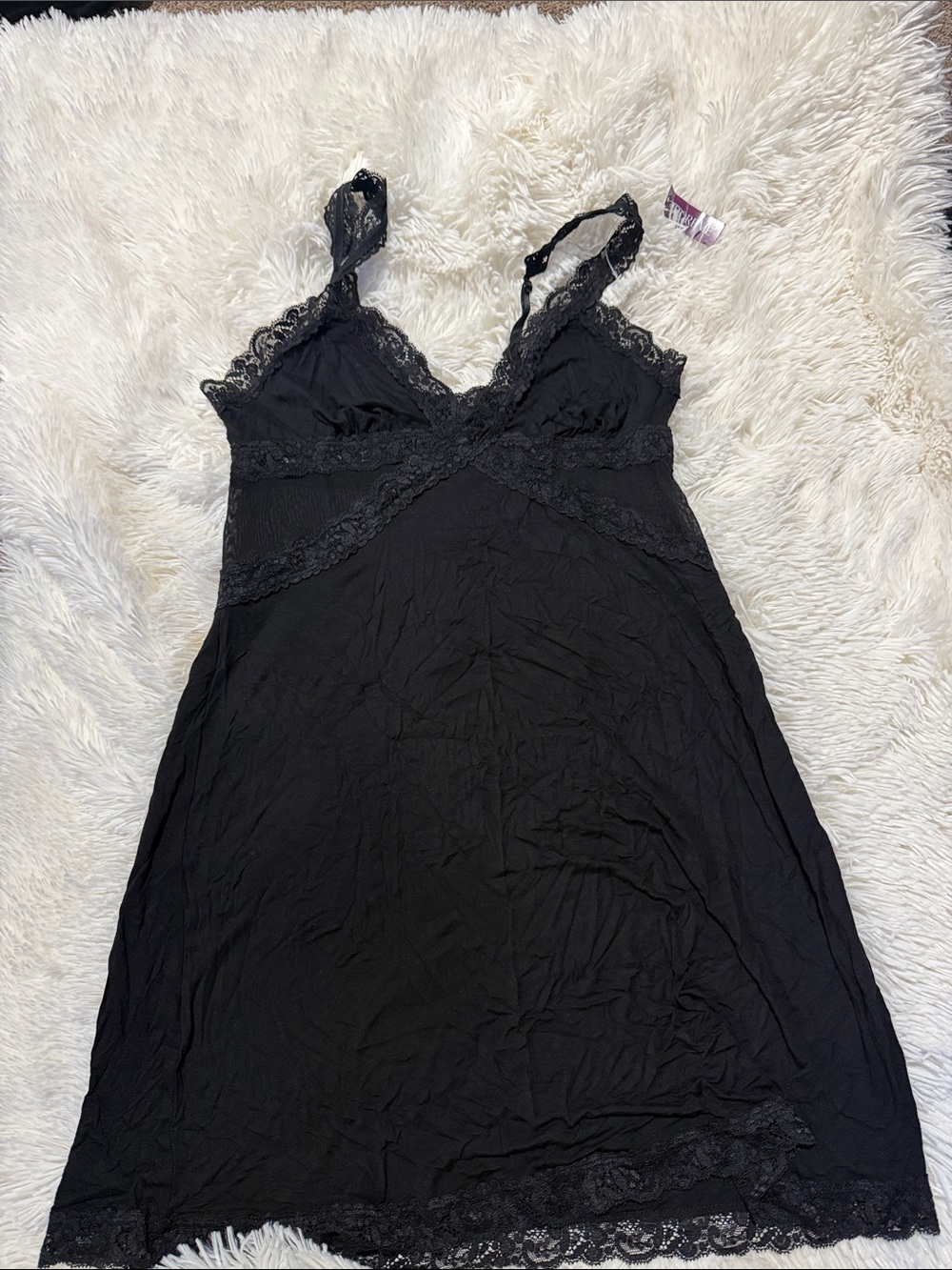 Adore Me Black Lace-Trim Chemise Slip